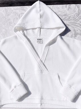 PINK Victoria's Secret White Hooded Terry Wrap Pullover